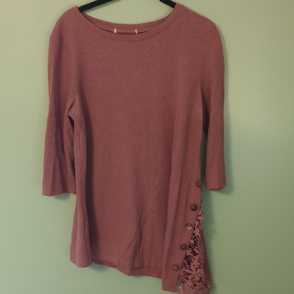 Women's Mauve Button-Detail 3/4 Sleeve Top